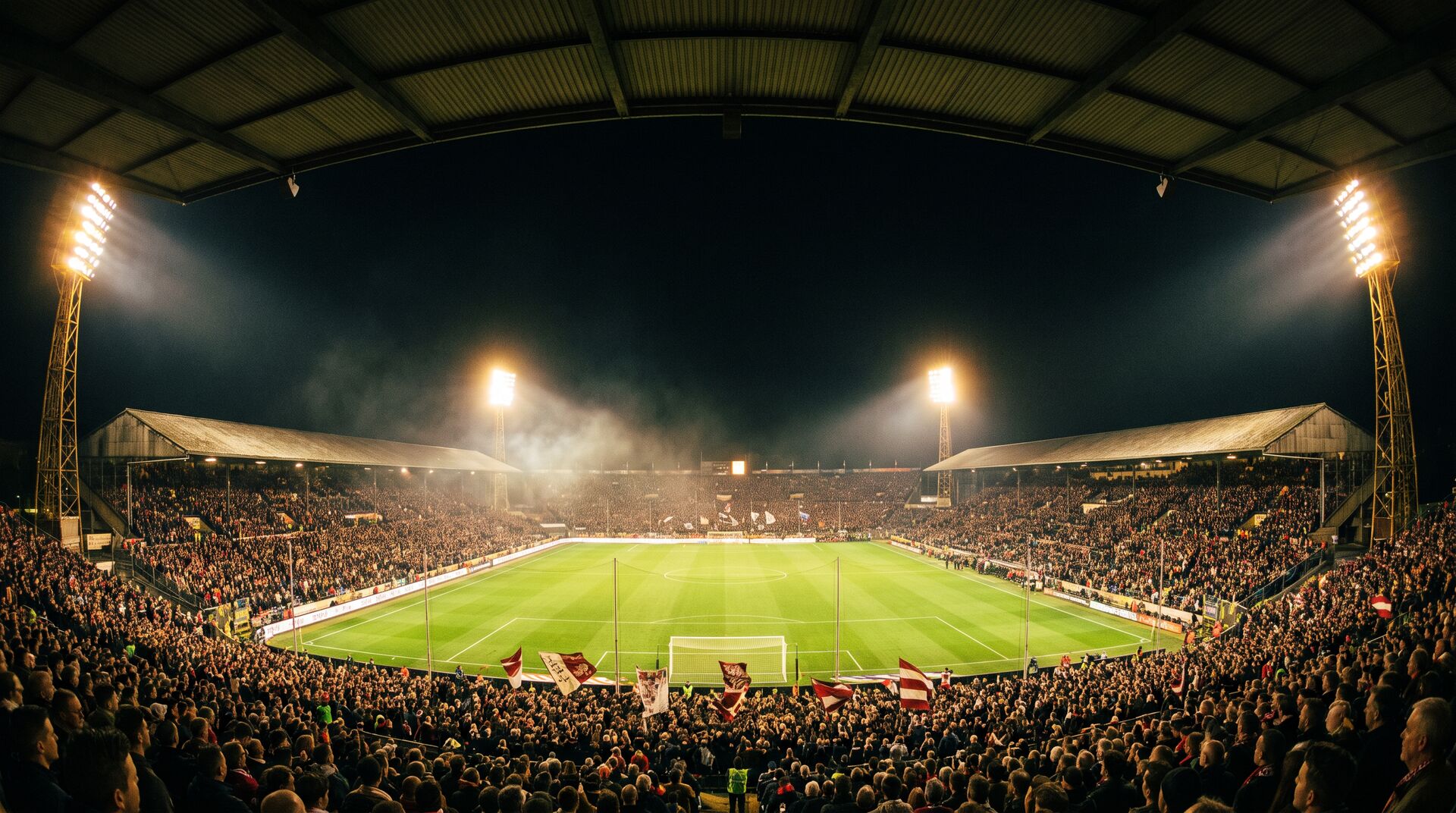 Aurelius Arena packed under golden floodlights on a match night